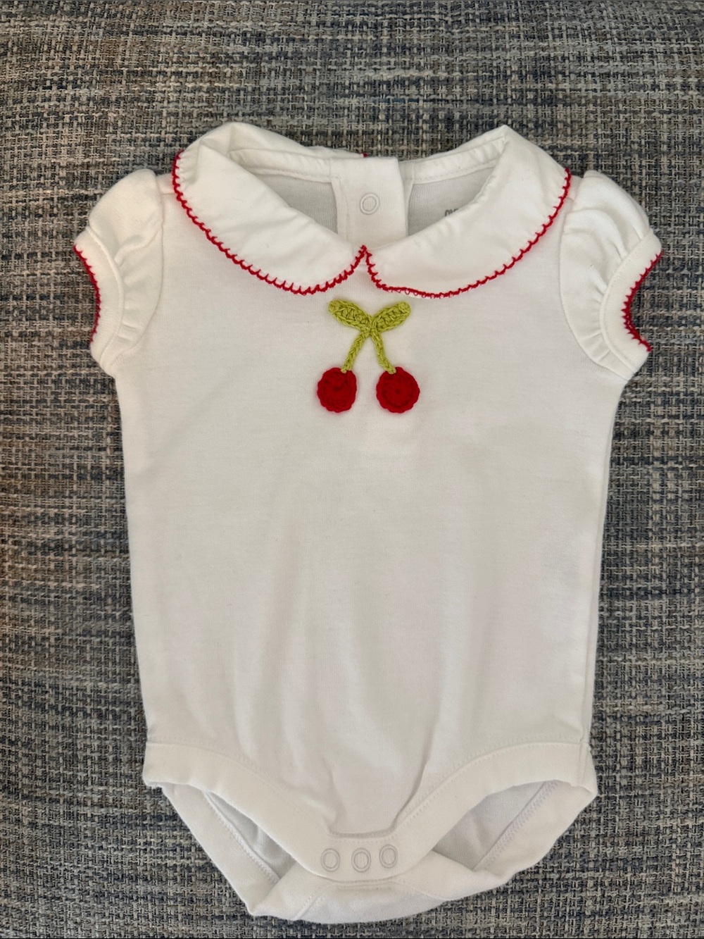 Gymboree White Bodysuit with Red Trim and Cherry Detail